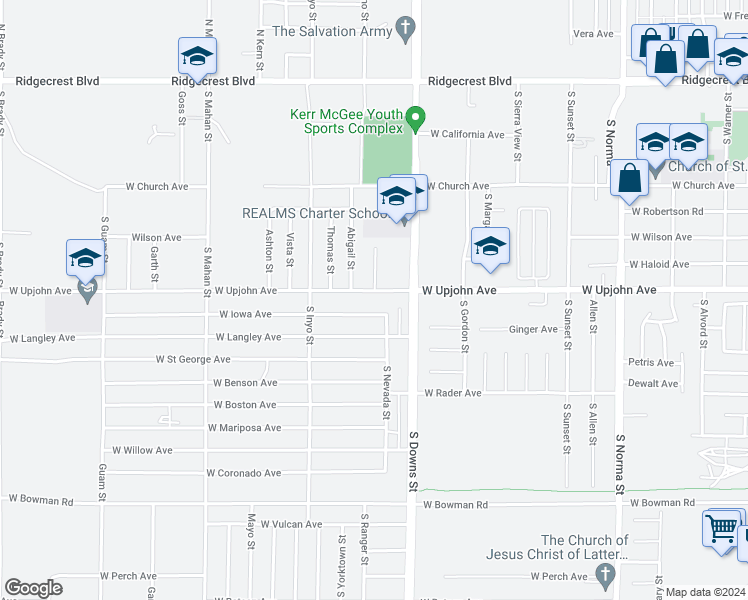 map of restaurants, bars, coffee shops, grocery stores, and more near 935 West Upjohn Avenue in Ridgecrest