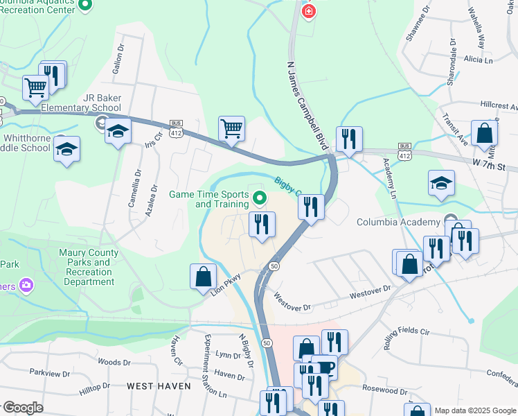 map of restaurants, bars, coffee shops, grocery stores, and more near 1210 Impact Drive in Columbia