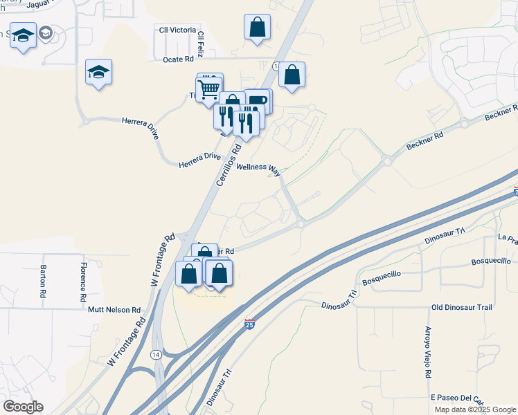map of restaurants, bars, coffee shops, grocery stores, and more near 5407 Beckner Road in Santa Fe