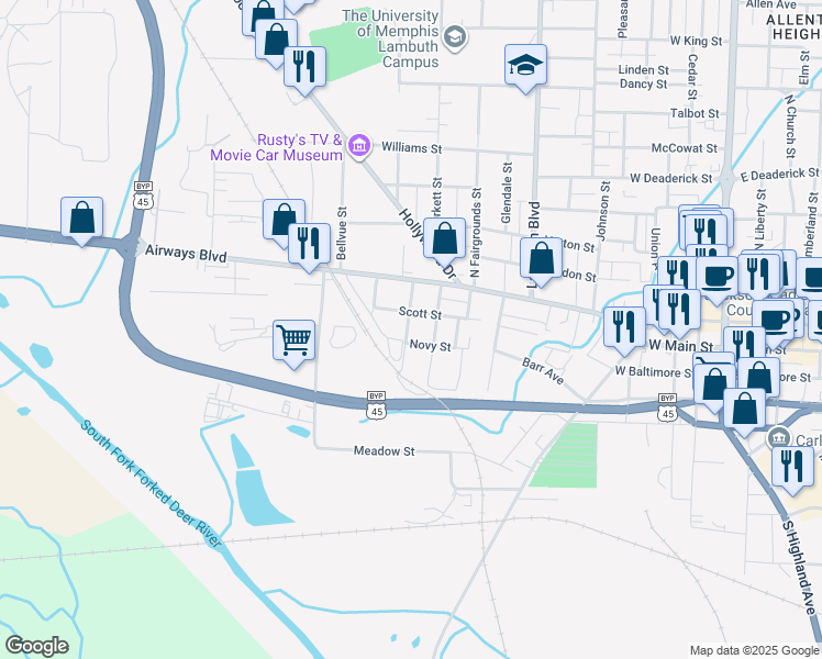 map of restaurants, bars, coffee shops, grocery stores, and more near 275 Novy Street in Jackson