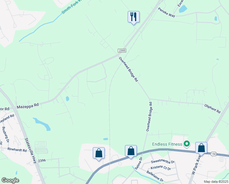 map of restaurants, bars, coffee shops, grocery stores, and more near 357 Mazeppa Road in Mooresville