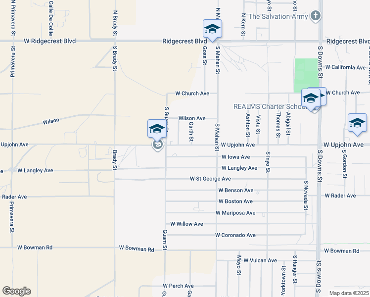 map of restaurants, bars, coffee shops, grocery stores, and more near 1409 West Upjohn Avenue in Ridgecrest