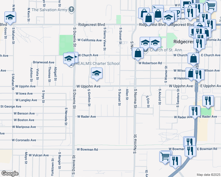 map of restaurants, bars, coffee shops, grocery stores, and more near 622 Plumblossom Court in Ridgecrest