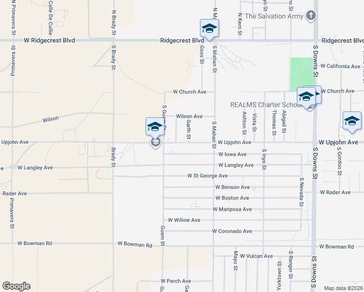 map of restaurants, bars, coffee shops, grocery stores, and more near 1409 West Upjohn Avenue in Ridgecrest