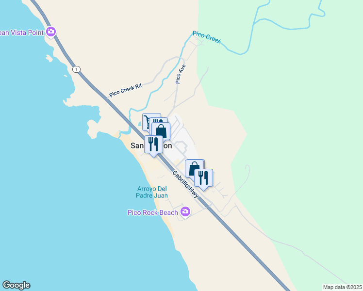 map of restaurants, bars, coffee shops, grocery stores, and more near 509 Casa Del Mar Drive in San Simeon