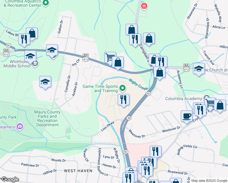 map of restaurants, bars, coffee shops, grocery stores, and more near 1210 Impact Drive in Columbia