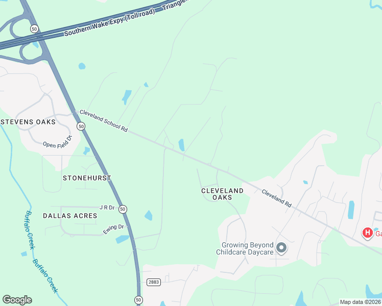 map of restaurants, bars, coffee shops, grocery stores, and more near 7228 Cleveland School Road in Garner