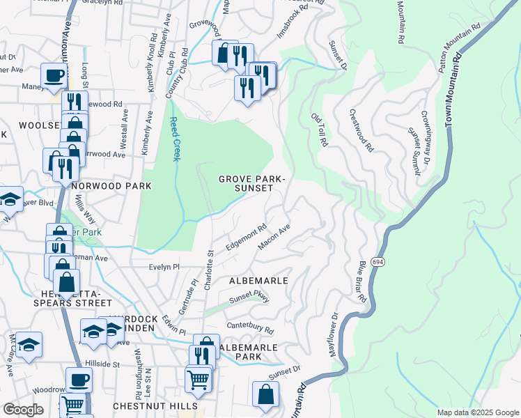 map of restaurants, bars, coffee shops, grocery stores, and more near 83 Edgemont Road in Asheville