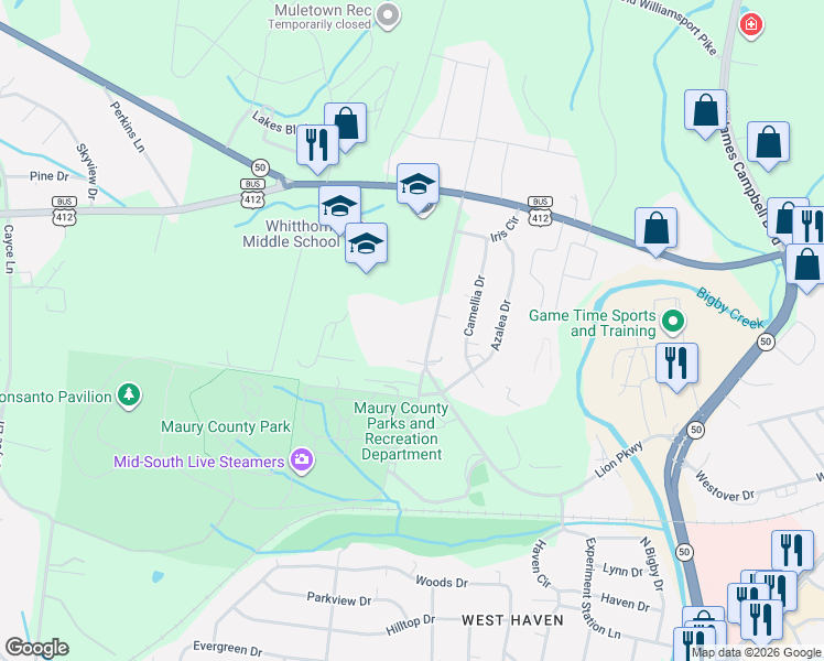 map of restaurants, bars, coffee shops, grocery stores, and more near 920 Lion Parkway in Columbia