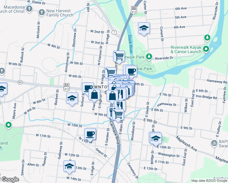 map of restaurants, bars, coffee shops, grocery stores, and more near U.S. Highway 31 in Columbia