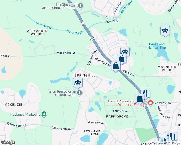 map of restaurants, bars, coffee shops, grocery stores, and more near 266 Stobhill Lane in Holly Springs