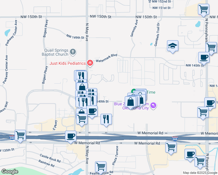 map of restaurants, bars, coffee shops, grocery stores, and more near 2737 Northwest 140th Street in Oklahoma City
