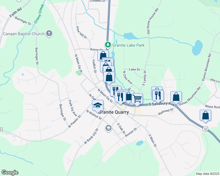 map of restaurants, bars, coffee shops, grocery stores, and more near in Granite Quarry