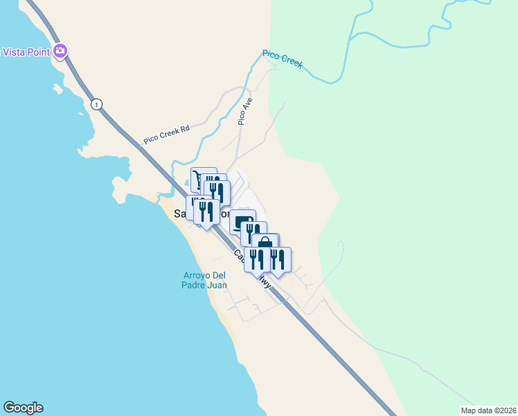 map of restaurants, bars, coffee shops, grocery stores, and more near 9355 Jasper Avenue in San Simeon