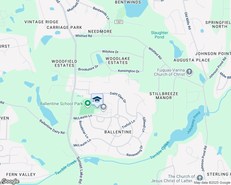 map of restaurants, bars, coffee shops, grocery stores, and more near 1321 Dairy Glen Drive in Fuquay-Varina