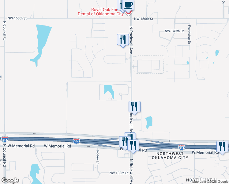 map of restaurants, bars, coffee shops, grocery stores, and more near 14117 North Rockwell Avenue in Oklahoma City