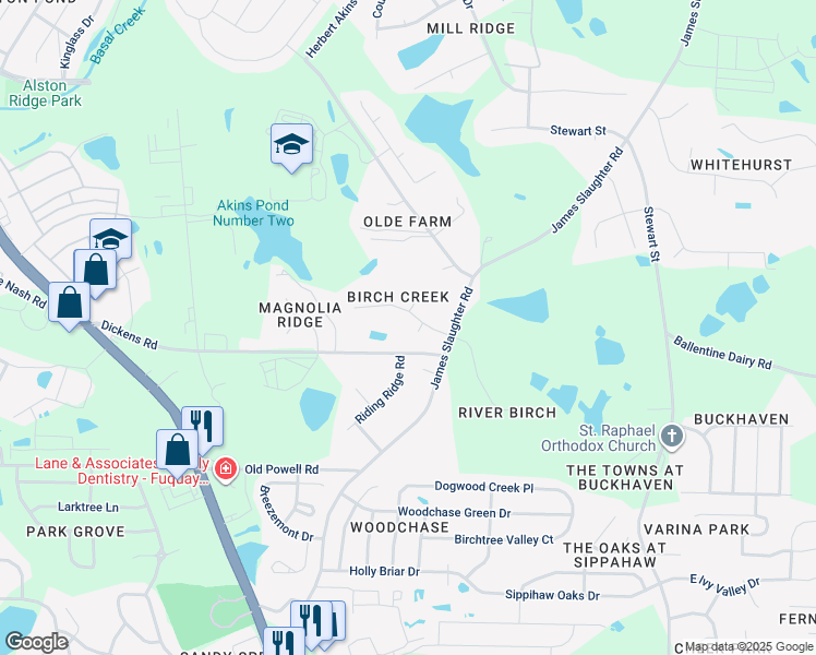 map of restaurants, bars, coffee shops, grocery stores, and more near 600 Brook Meadow Court in Fuquay Varina