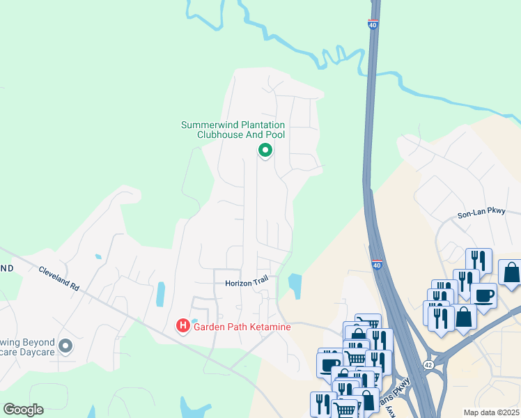 map of restaurants, bars, coffee shops, grocery stores, and more near 146 Marsh Creek Drive in Garner
