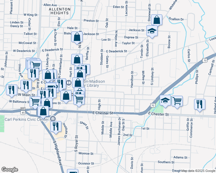 map of restaurants, bars, coffee shops, grocery stores, and more near 589 E College St in Jackson