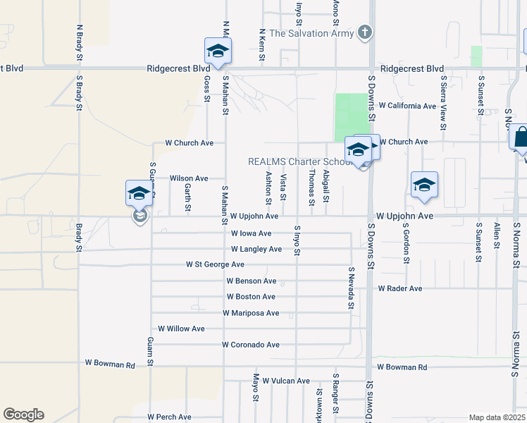 map of restaurants, bars, coffee shops, grocery stores, and more near 433 Ashton Street in Ridgecrest