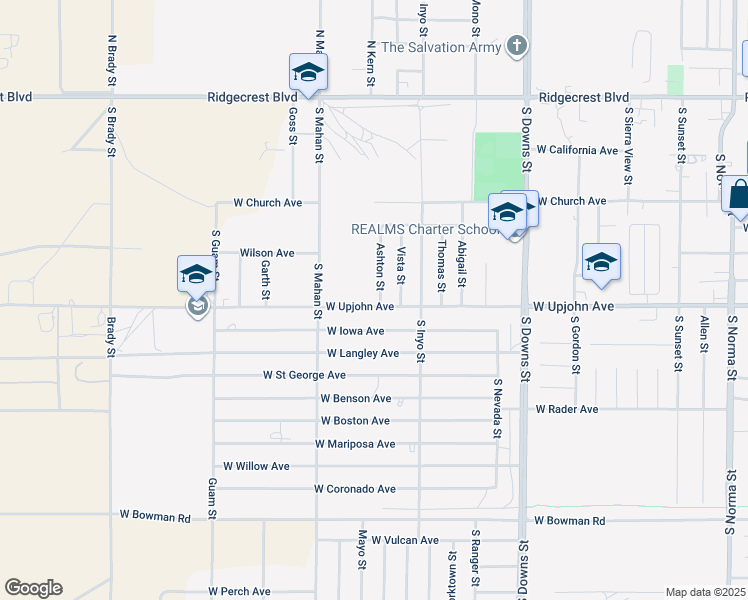 map of restaurants, bars, coffee shops, grocery stores, and more near 433 Ashton Street in Ridgecrest