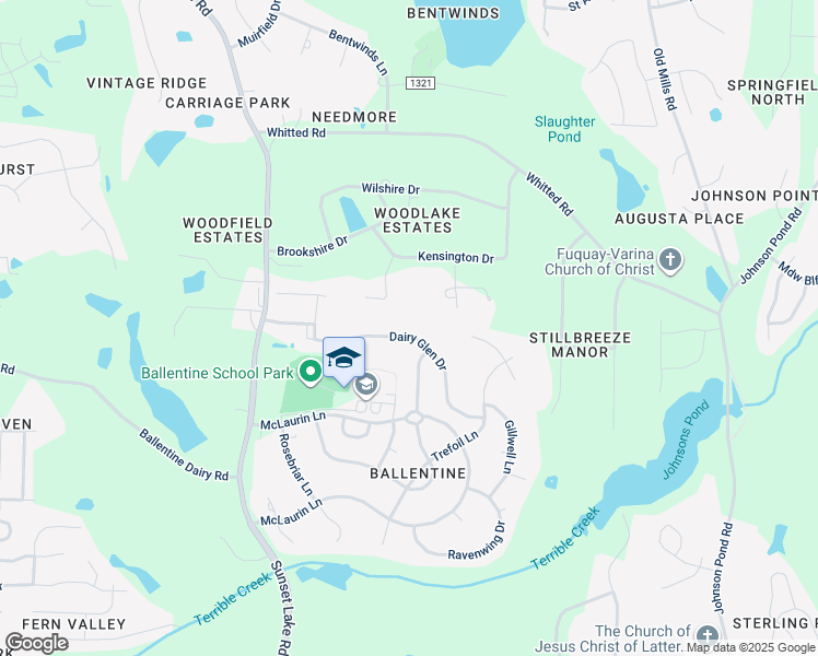 map of restaurants, bars, coffee shops, grocery stores, and more near 1321 Dairy Glen Drive in Fuquay-Varina