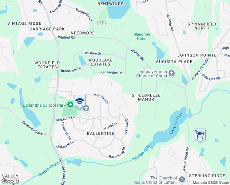 map of restaurants, bars, coffee shops, grocery stores, and more near 1405 Wesser Court in Fuquay Varina