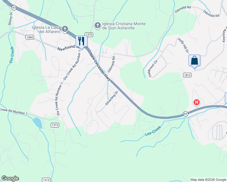 map of restaurants, bars, coffee shops, grocery stores, and more near 23 English Ivy Road in Asheville