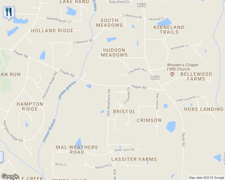 map of restaurants, bars, coffee shops, grocery stores, and more near 1116 New Castle Court in Raleigh
