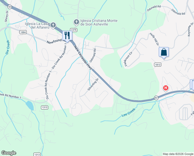 map of restaurants, bars, coffee shops, grocery stores, and more near 23 English Ivy Road in Asheville