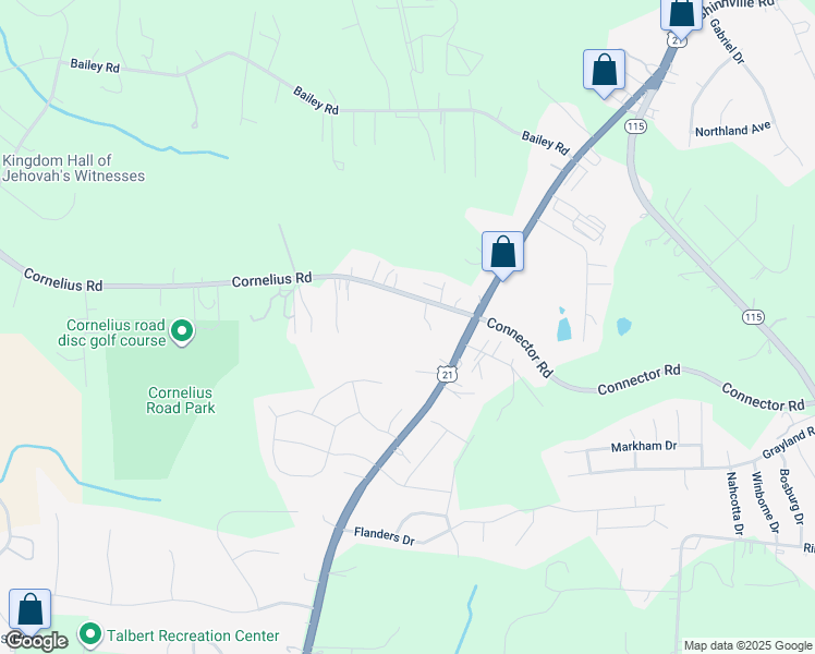 map of restaurants, bars, coffee shops, grocery stores, and more near 137 Cornelius Road in Mooresville