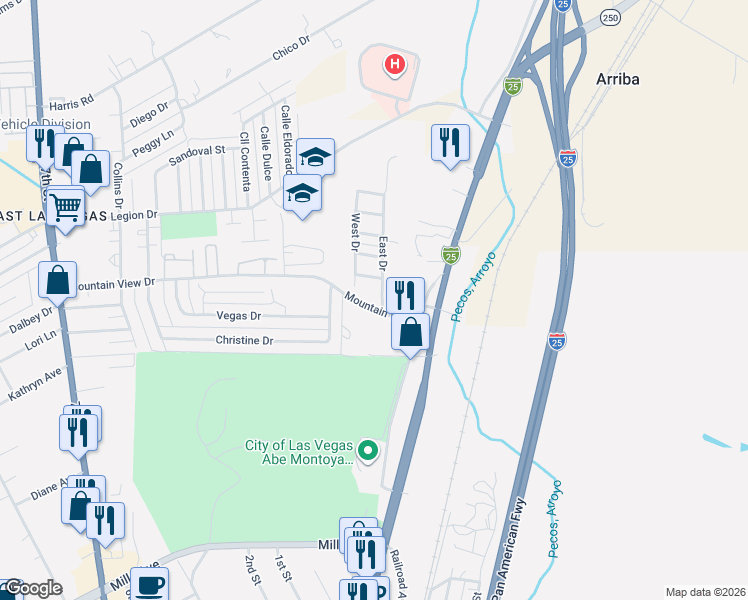 map of restaurants, bars, coffee shops, grocery stores, and more near 2031 East Drive in Las Vegas