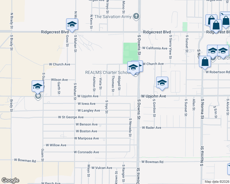 map of restaurants, bars, coffee shops, grocery stores, and more near 419 Thomas Street in Ridgecrest