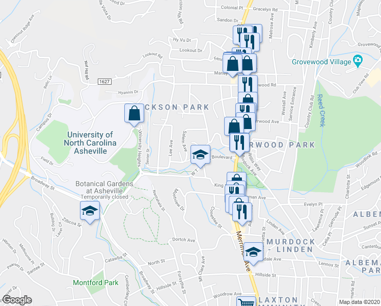 map of restaurants, bars, coffee shops, grocery stores, and more near 49 Salem Avenue in Asheville
