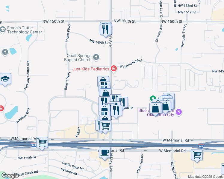 map of restaurants, bars, coffee shops, grocery stores, and more near 14152 North May Avenue in Oklahoma City