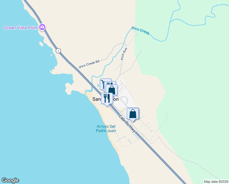 map of restaurants, bars, coffee shops, grocery stores, and more near 540 Pico Avenue in San Simeon