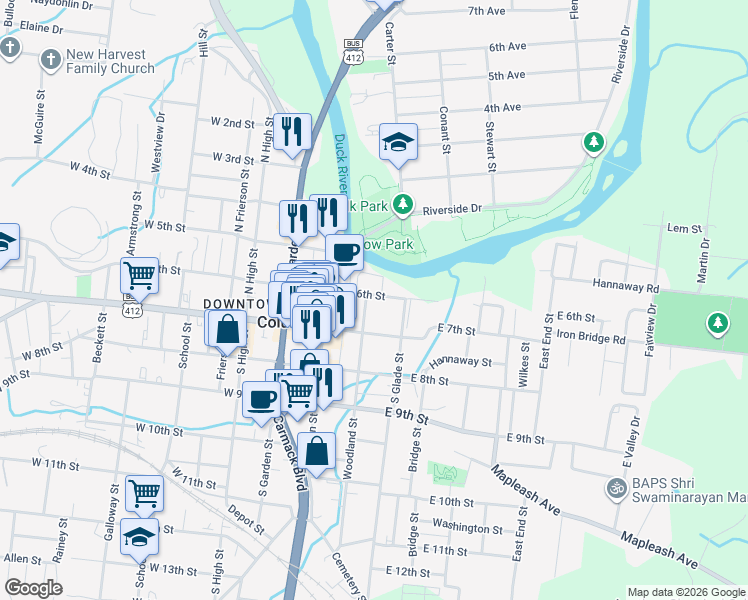 map of restaurants, bars, coffee shops, grocery stores, and more near 700 Woodland Street in Columbia