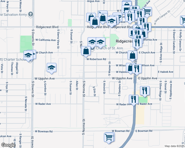 map of restaurants, bars, coffee shops, grocery stores, and more near 409 West Haloid Avenue in Ridgecrest