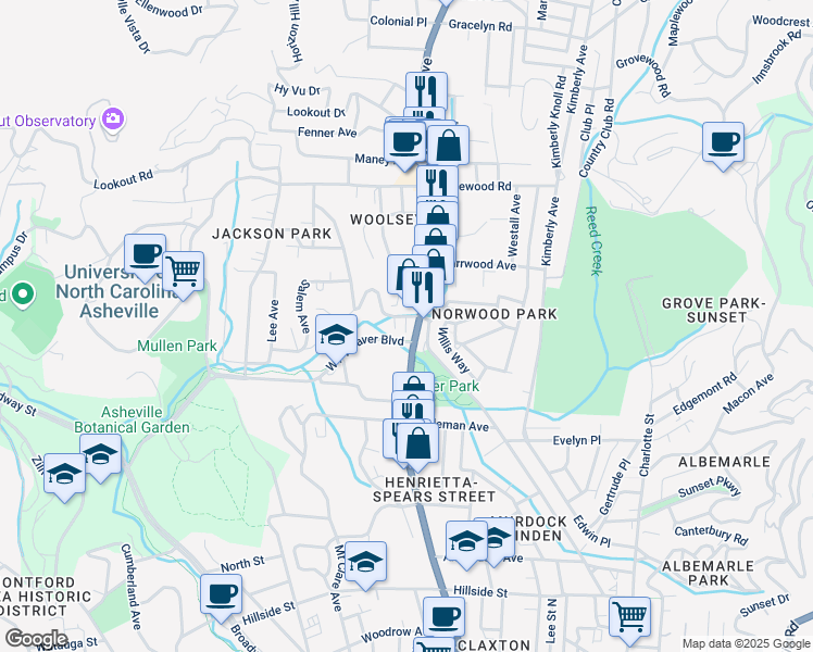 map of restaurants, bars, coffee shops, grocery stores, and more near 8 Chatham Road in Asheville