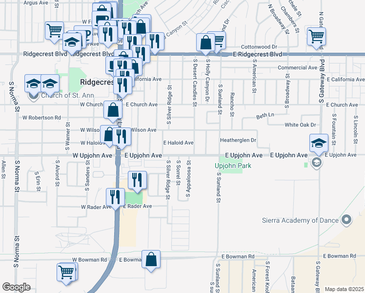 map of restaurants, bars, coffee shops, grocery stores, and more near 329 East Haloid Avenue in Ridgecrest