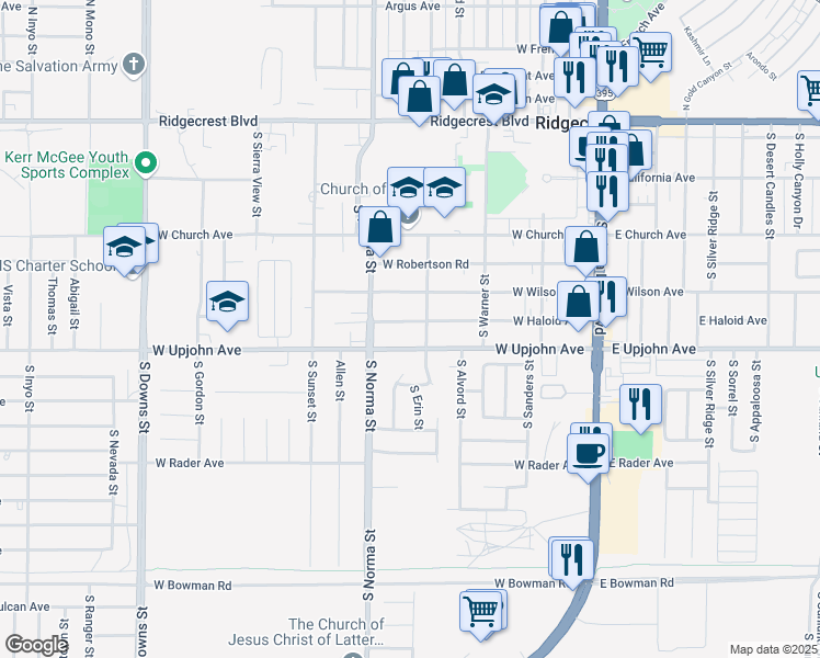 map of restaurants, bars, coffee shops, grocery stores, and more near 409 West Haloid Avenue in Ridgecrest