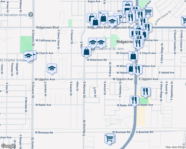 map of restaurants, bars, coffee shops, grocery stores, and more near 409 West Haloid Avenue in Ridgecrest