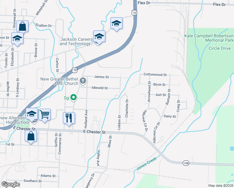 map of restaurants, bars, coffee shops, grocery stores, and more near 141 Cloverdale Street in Jackson