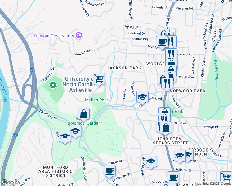 map of restaurants, bars, coffee shops, grocery stores, and more near 54 Barnard Avenue in Asheville