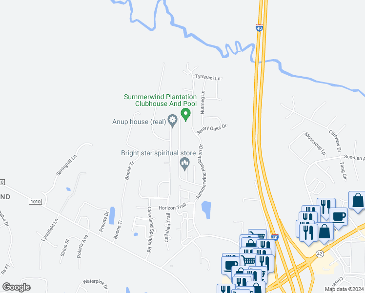 map of restaurants, bars, coffee shops, grocery stores, and more near 184 Marsh Creek Drive in Garner
