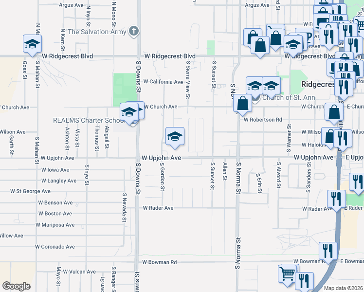 map of restaurants, bars, coffee shops, grocery stores, and more near 705 West Haloid Avenue in Ridgecrest
