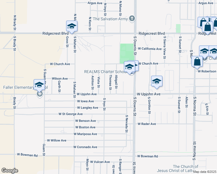 map of restaurants, bars, coffee shops, grocery stores, and more near 419 Thomas Street in Ridgecrest