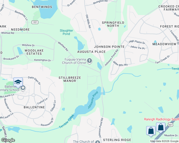 map of restaurants, bars, coffee shops, grocery stores, and more near 6325 Whitted Road in Fuquay-Varina
