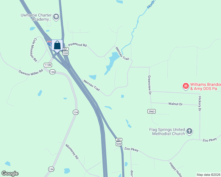 map of restaurants, bars, coffee shops, grocery stores, and more near 527 Nassau Trail in Asheboro