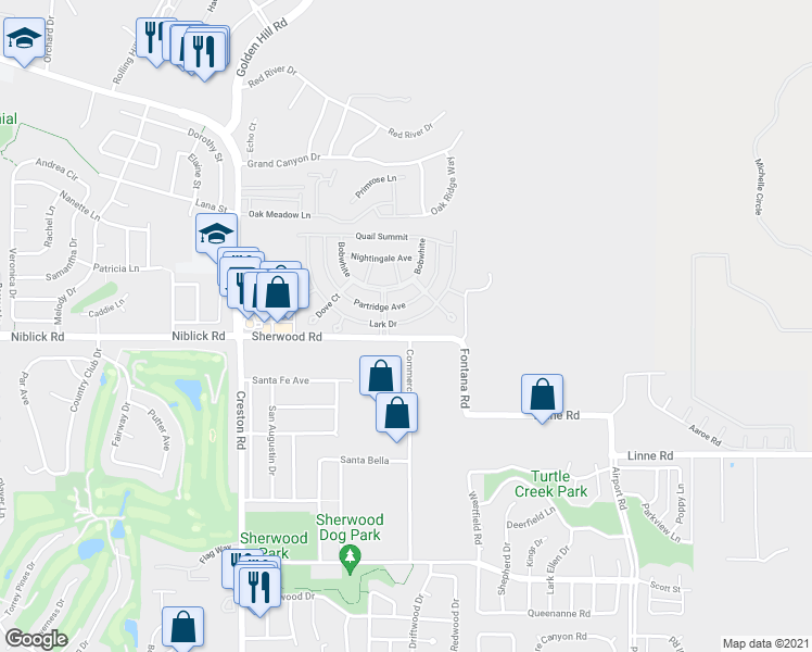 map of restaurants, bars, coffee shops, grocery stores, and more near 356 Lark Drive in Paso Robles